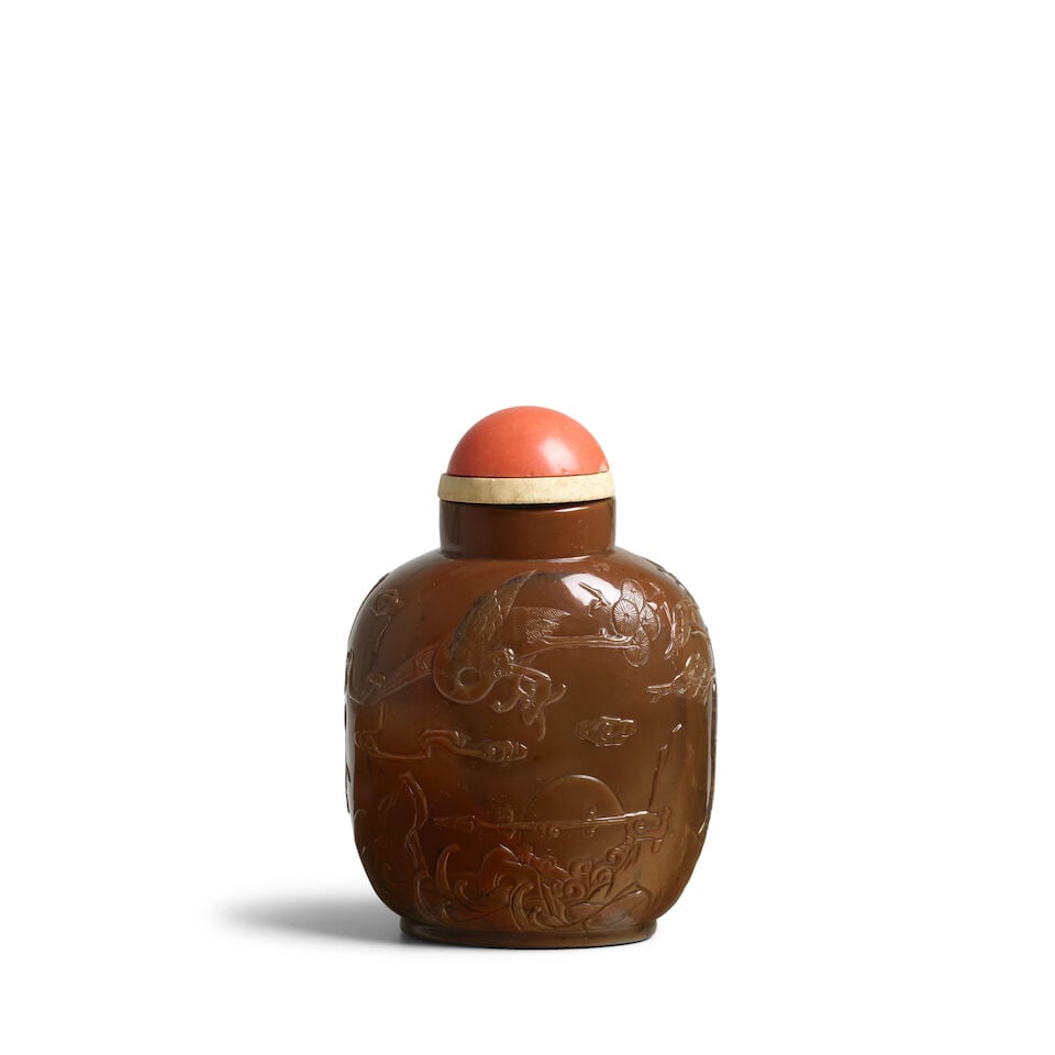 A MASSIVE THREE-COLORED JASPER 'COWHERDER AND DOAIST-SUBJECT' TABLE BOTTLE 1800-1900 - 2