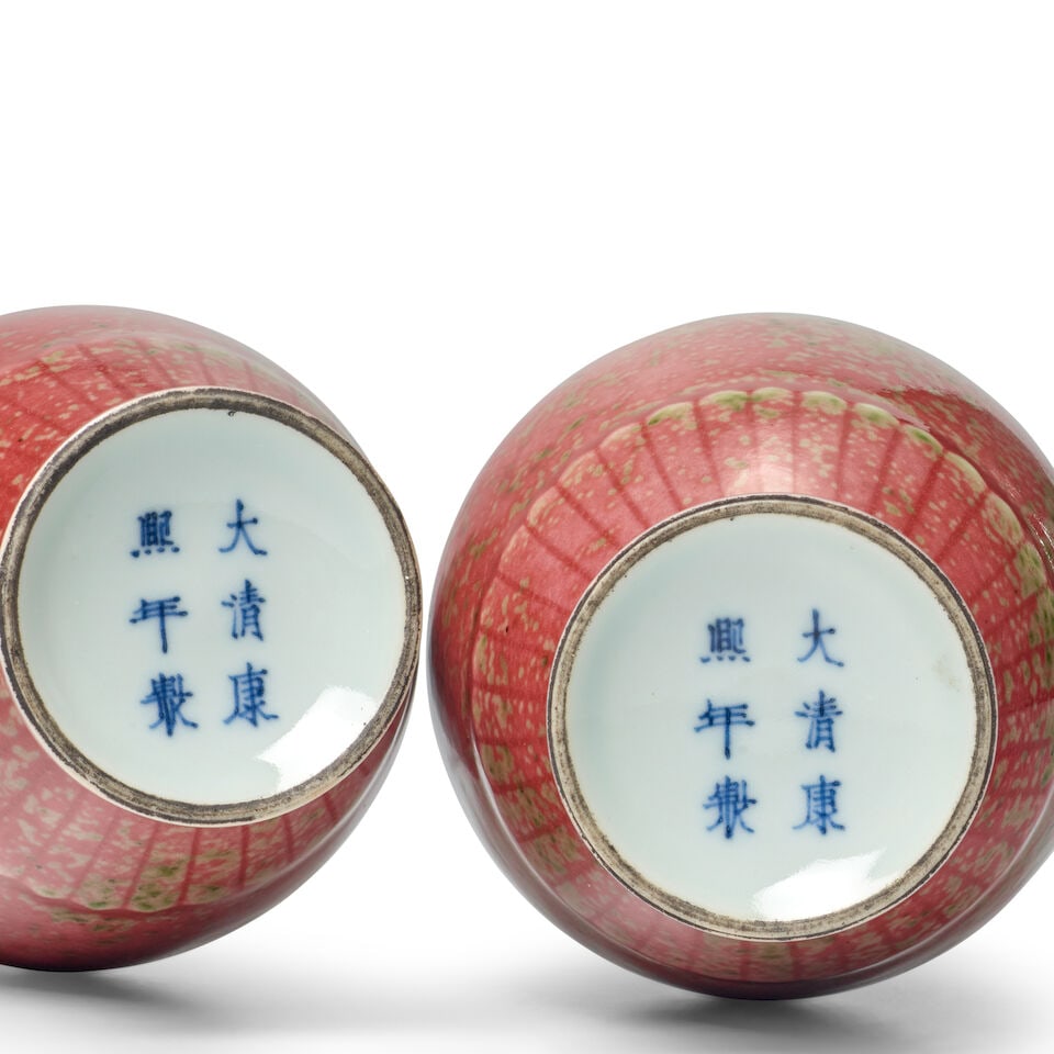 A PAIR OF PEACHBLOOM-GLAZED AMPHORA, LIUYE ZUN Kangxi six-character mark, 19th century (2) - 2