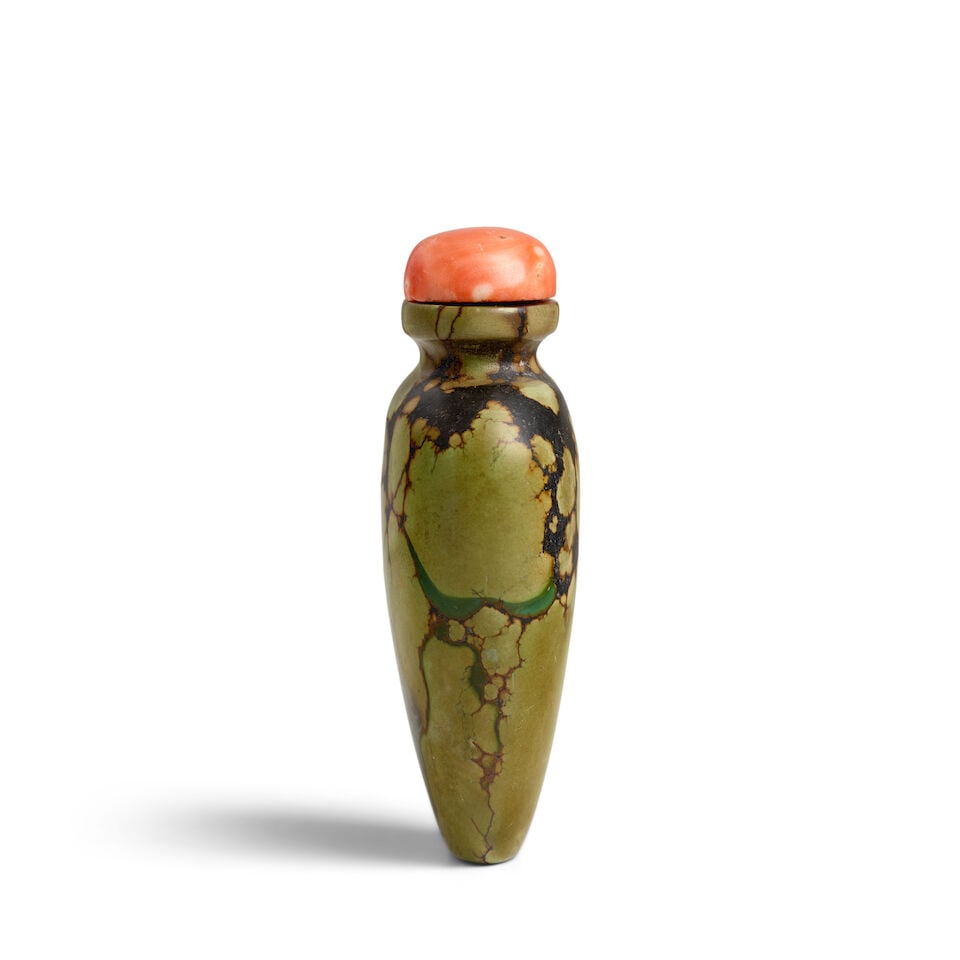 A PLAIN, FLATTENED MEIPING-FORM TURQUOISE MATRIX SNUFF BOTTLE 1760-1830 - 2