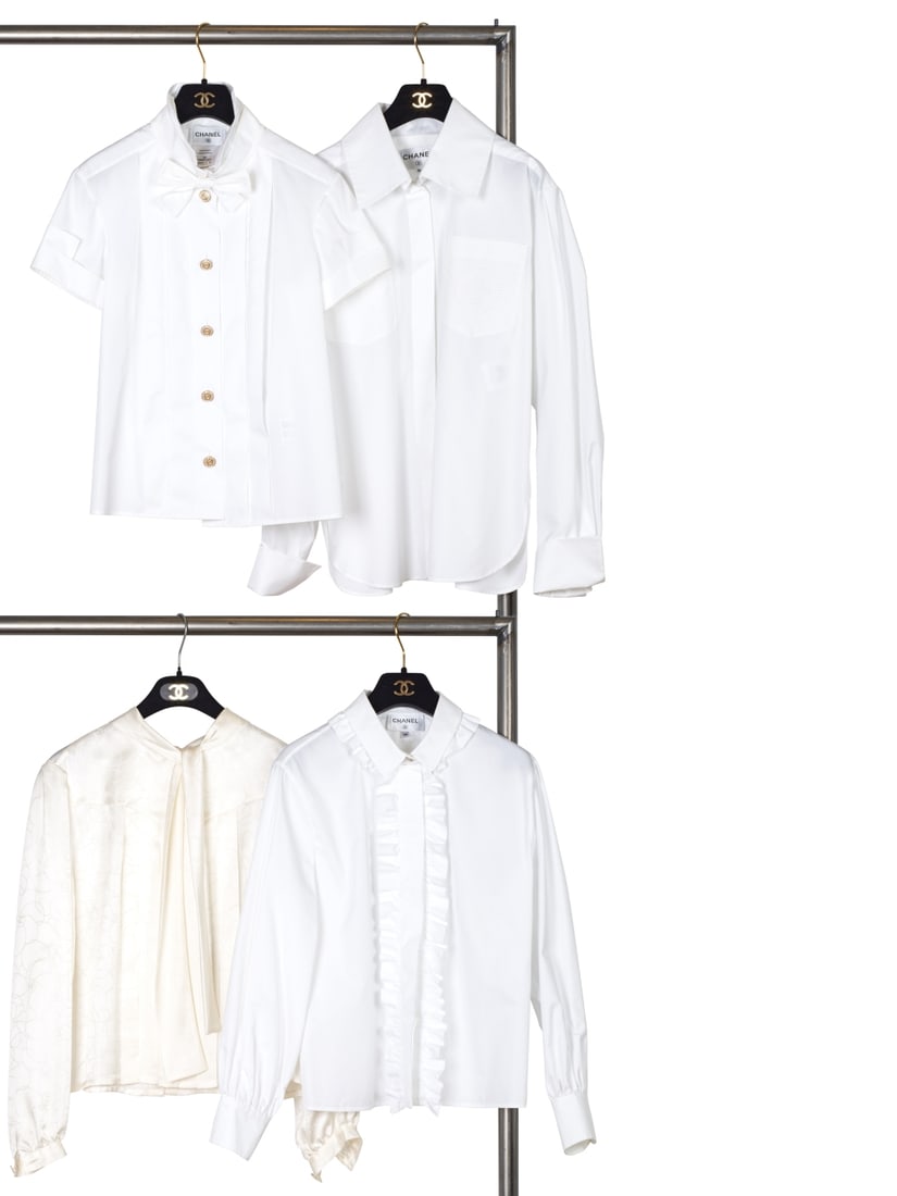 Chanel, collection Prêt à Porter, Printemps/Eté 2001, Automne/Hiver 2009, Croisi&...: Chanel, collection Prêt à Porter, Printemps/Eté 2001, Automne/Hiver 2009, Croisière 2019 et 2020. Quatre chemisiers et blouses. Chanel, Ready-to-Wear collection, Spring/Summer 2001