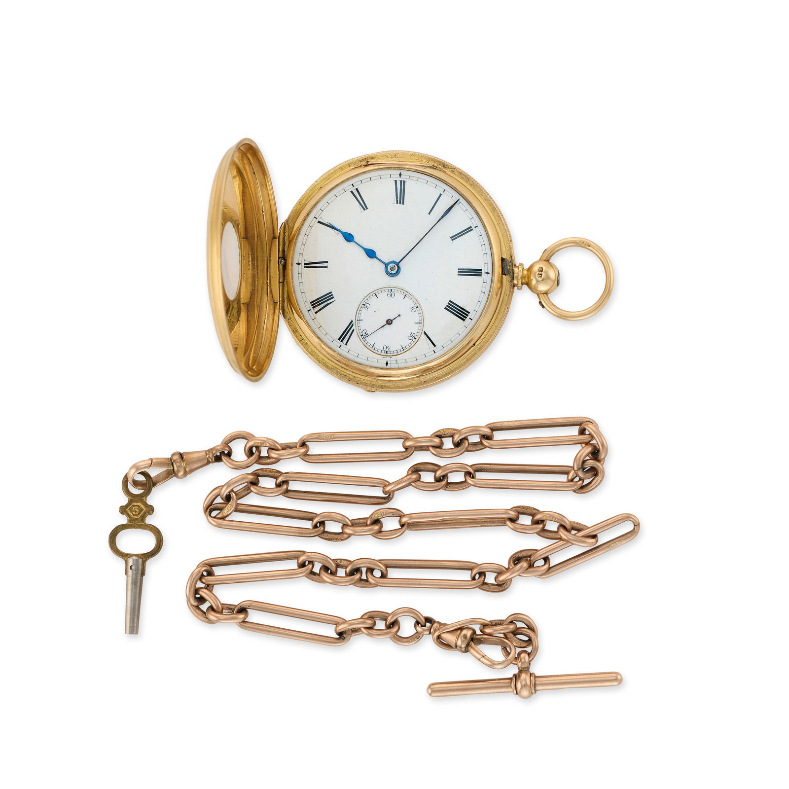 Camerer Kuss & Co, 522 Oxford Street, London. An 18K gold key wind half hunter pocket watch with...: Camerer Kuss & Co, 522 Oxford Street, London. An 18K gold key wind half hunter pocket watch with 9K gold chain Date: London Hallmark for 1881 Movement: Gilt 3/4 plate English lever, cut and compensate
