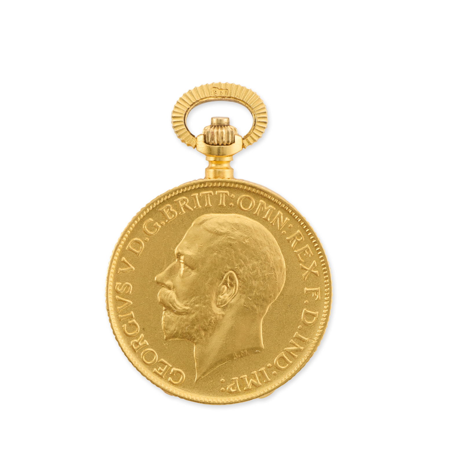 An 18K gold keyless wind full hunter sovereign pocket watch with 15K gold chain London Import ma...: An 18K gold keyless wind full hunter sovereign pocket watch with 15K gold chain Date: London Import mark for 1911 Movement: Cylinder escapement, plain 3-arm balance Dial: Champagne, black Arabic numer