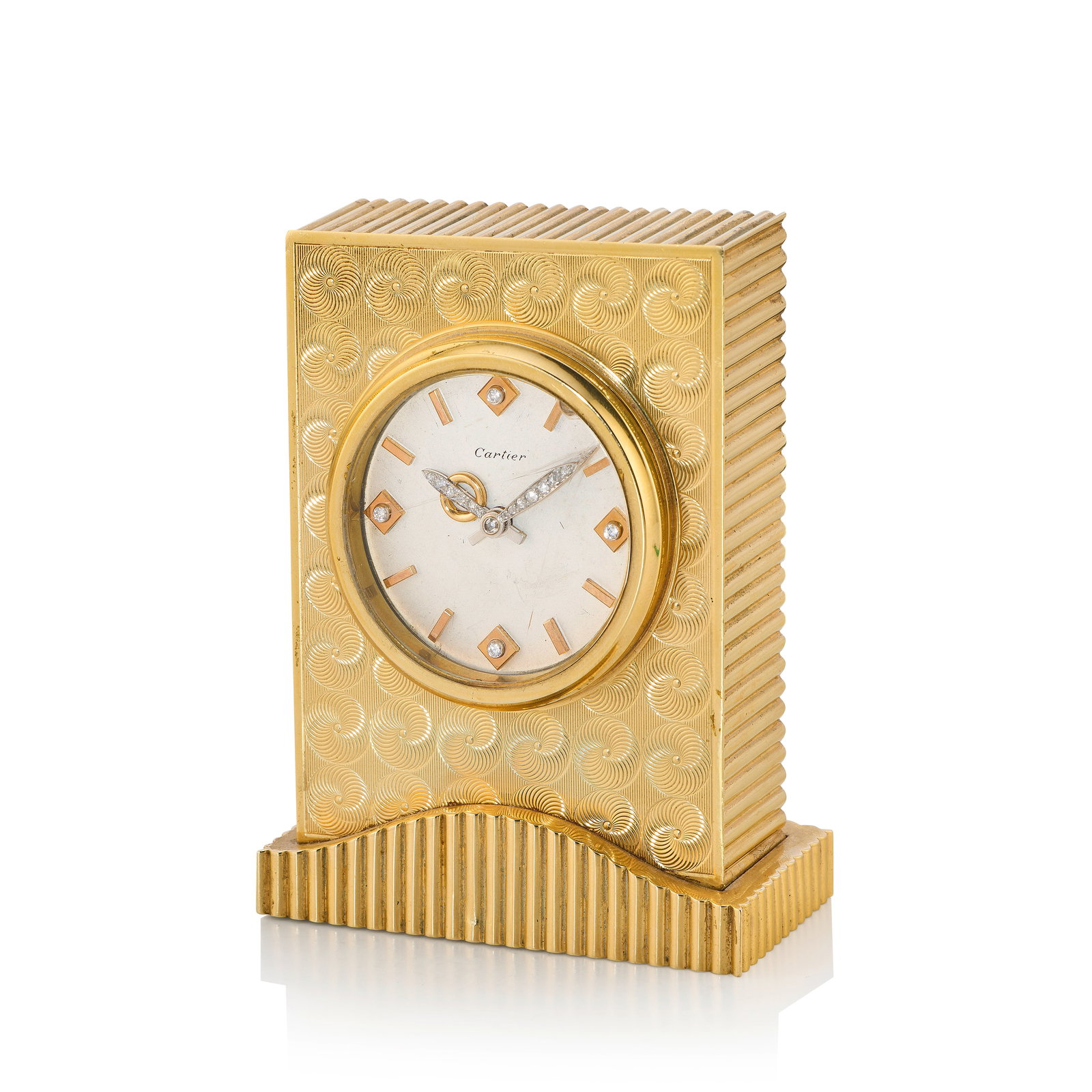 Cartier. A 14K gold diamond set manual wind desk clock Circa 1949 (1 of 1)