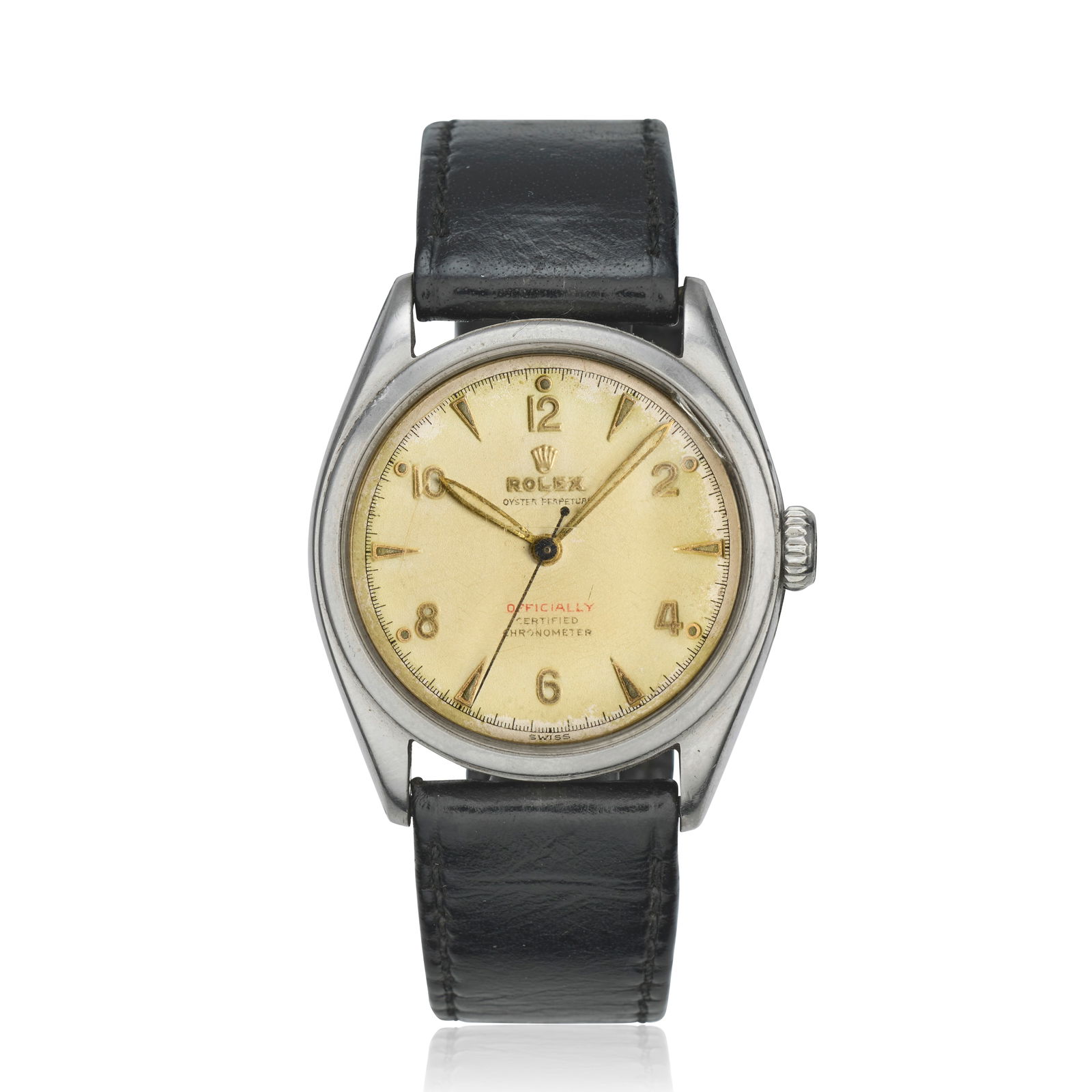 Rolex. A stainless steel automatic wristwatch with red 'Officially' Oyster Perpetual, Ref: 6084... (1 of 1)