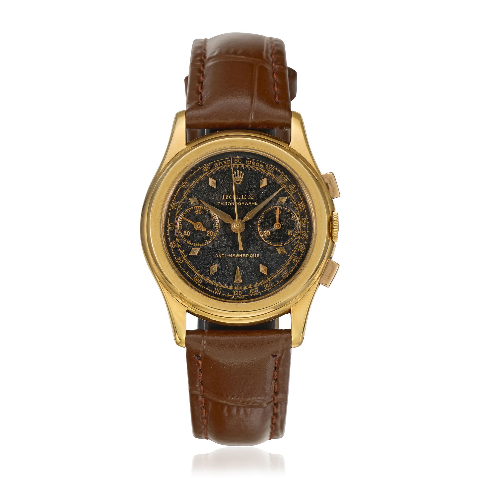 Rolex. An 18K gold manual wind chronograph wristwatch Piccolino Anti-Magnetique, Ref: 3055, Cir... (1 of 1)