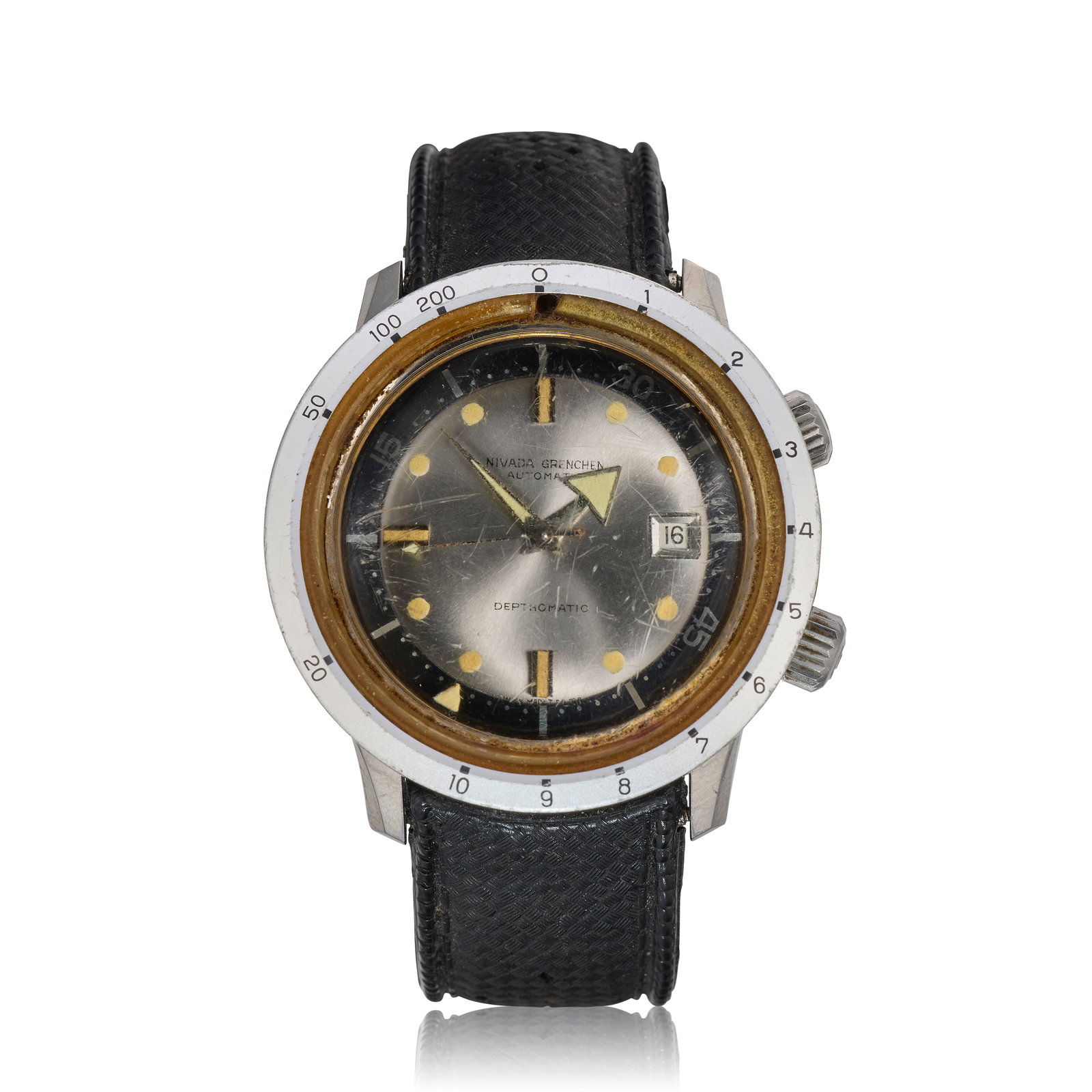 Nivada Grenchen. A stainless steel automatic calendar wristwatch with depth gauge Depthomatic, ... (1 of 1)