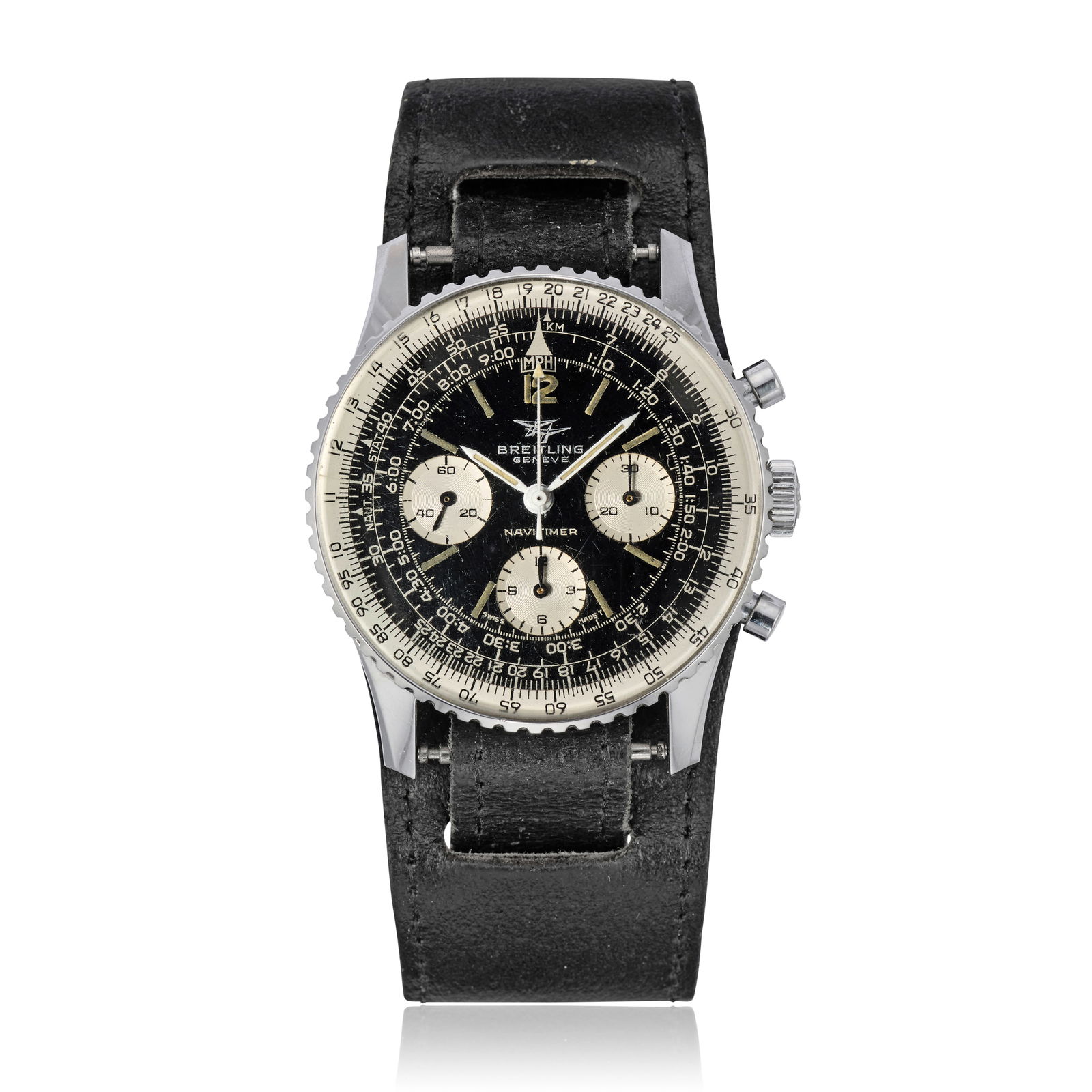 Breitling. A stainless steel manual wind chronograph wristwatch Navitimer, Ref: 806, Purchased ...: Breitling. A stainless steel manual wind chronograph wristwatch Model: Navitimer Reference: 806 Date: Purchased 4th June 1968 Movement: 17-jewel Venus Cal.178 manual wind Dial: Black, luminous baton h