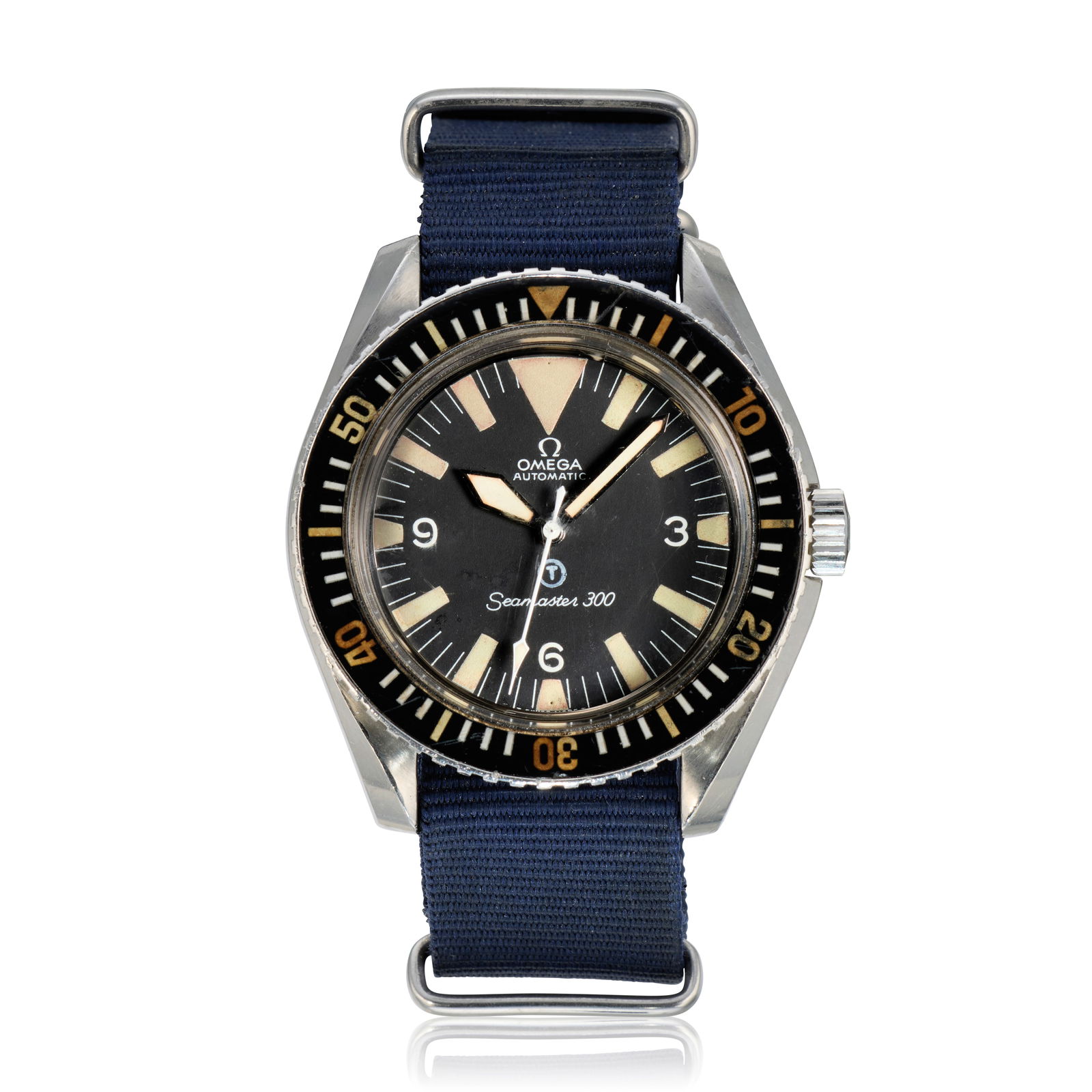 Omega. A rare stainless steel military issue automatic wristwatch Seamaster 300, Ref: 165.024, ...: Omega. A rare stainless steel military issue automatic wristwatch Model: Seamaster 300 Reference: 165.024 Date: Circa 1966 Movement: 24-jewel Cal.552 automatic, No.24715984 Dial: Black, luminous baton