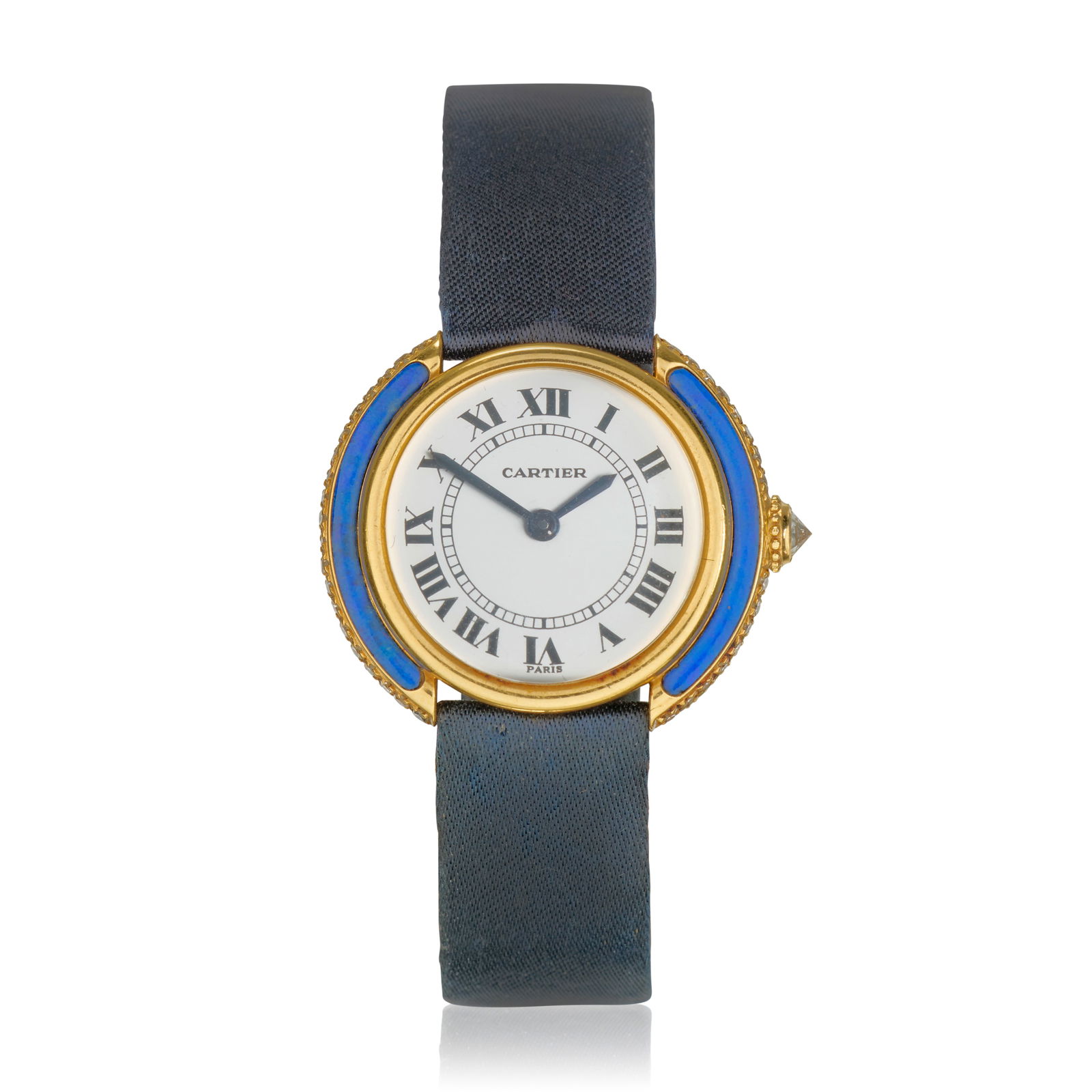 Cartier. A lady's 18K gold diamond and lapis lazuli set manual wind wristwatch Vendome, Circa 1970 (1 of 1)