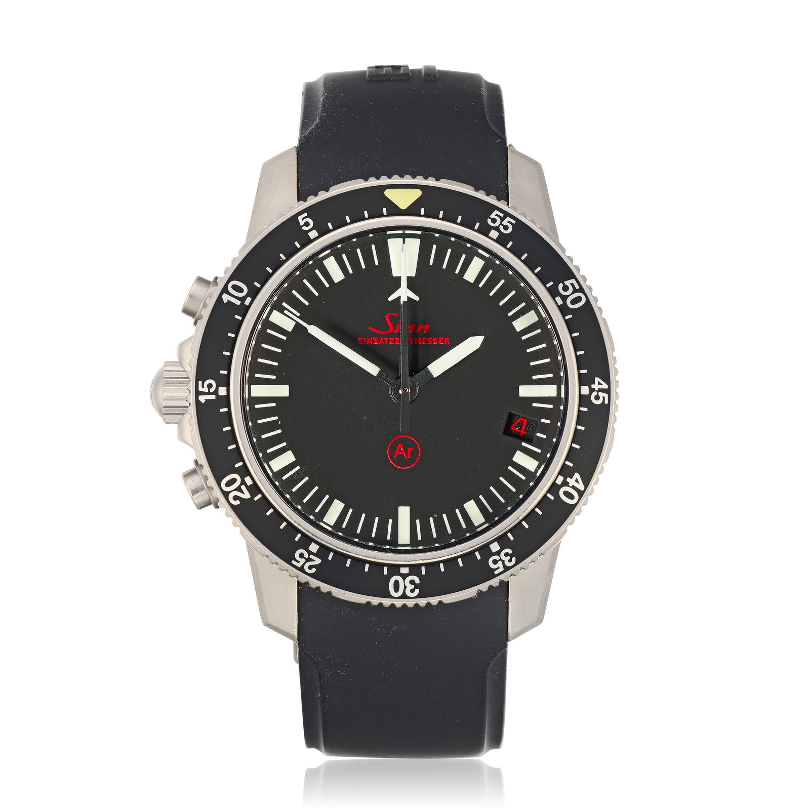 Sinn. A titanium automatic calendar chronograph wristwatch EZM1, Ref: 503.2473, Circa 2005: Sinn. A titanium automatic calendar chronograph wristwatch Model: EZM1 Reference: 503.2473 Date: Circa 2005 Movement: 17-jewel Cal.5100 automatic, No.0051292 Dial: Black, luminous baton hour markers,