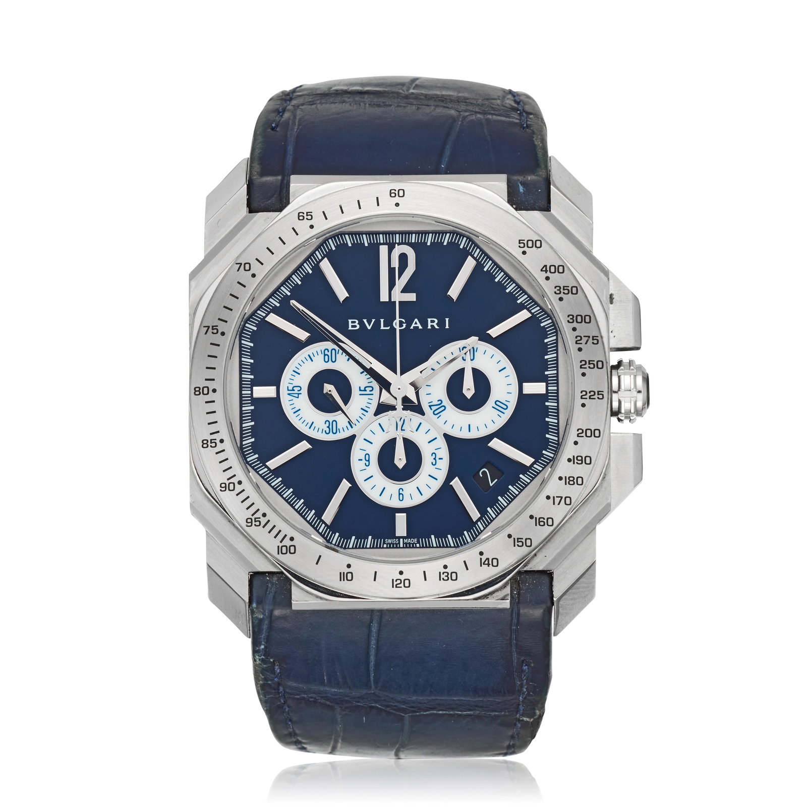 Bulgari for Maserati. A Limited Edition stainless steel automatic calendar chronograph wristwatc...: Bulgari for Maserati. A Limited Edition stainless steel automatic calendar chronograph wristwatch Model: Octo Velocissimo Maserati Chronograph, one of 1914 Reference: BGO 41 S CH Date: Circa 2014 Move