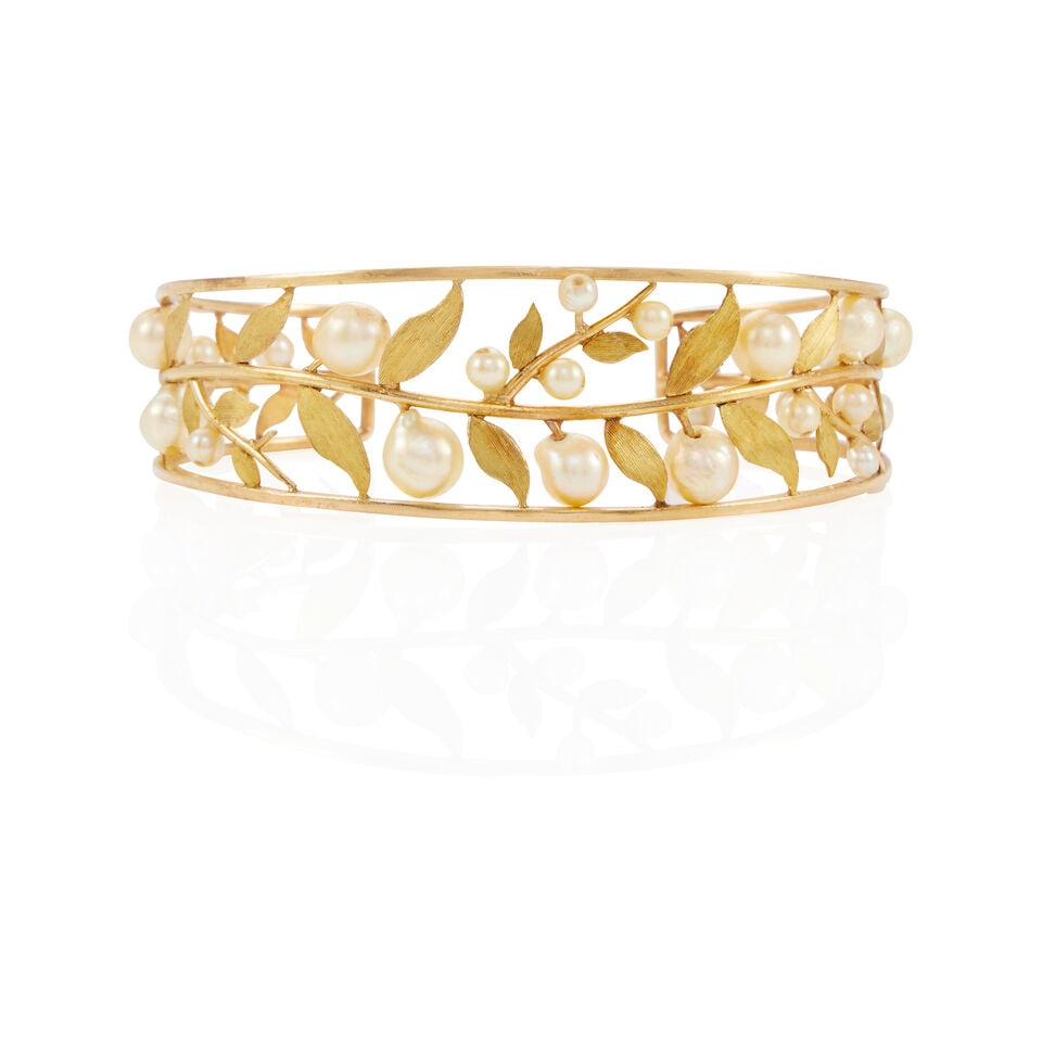 18K GOLD AND CULTURED PEARL CUFF BRACELET - 2