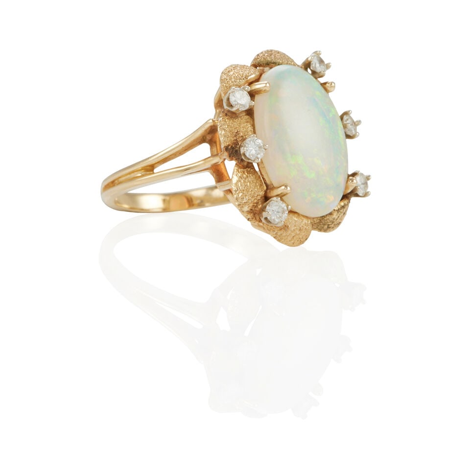 14K GOLD, DIAMOND AND OPAL RING - 2