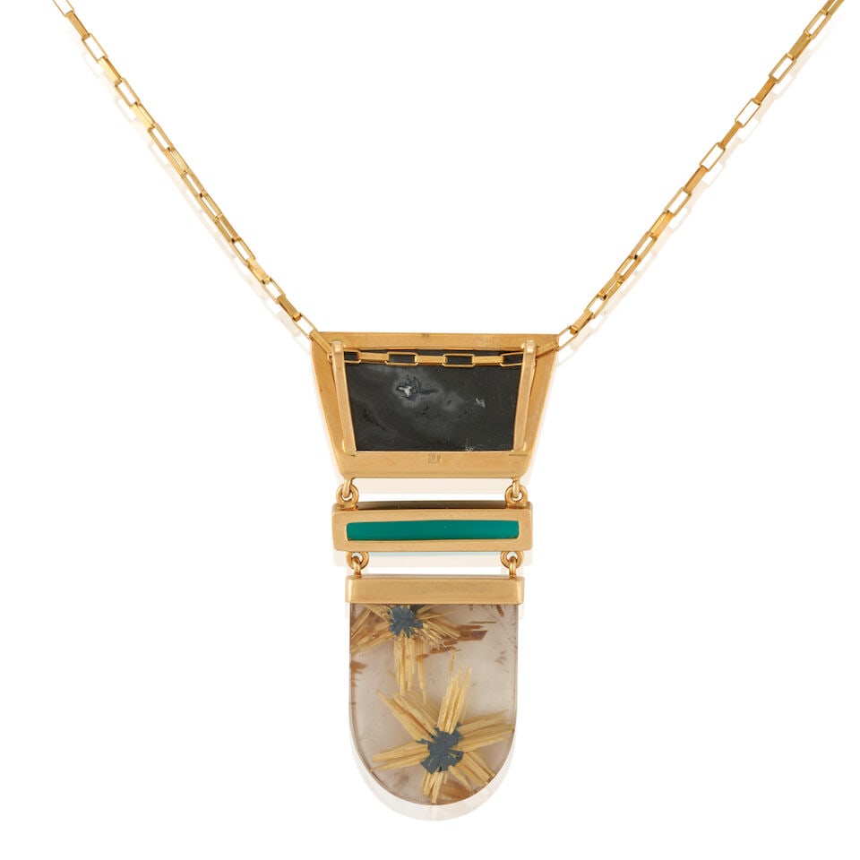 14K GOLD, DRUSY, RUTILATED QUARTZ AND GEM SILICA NECKLACE - 3