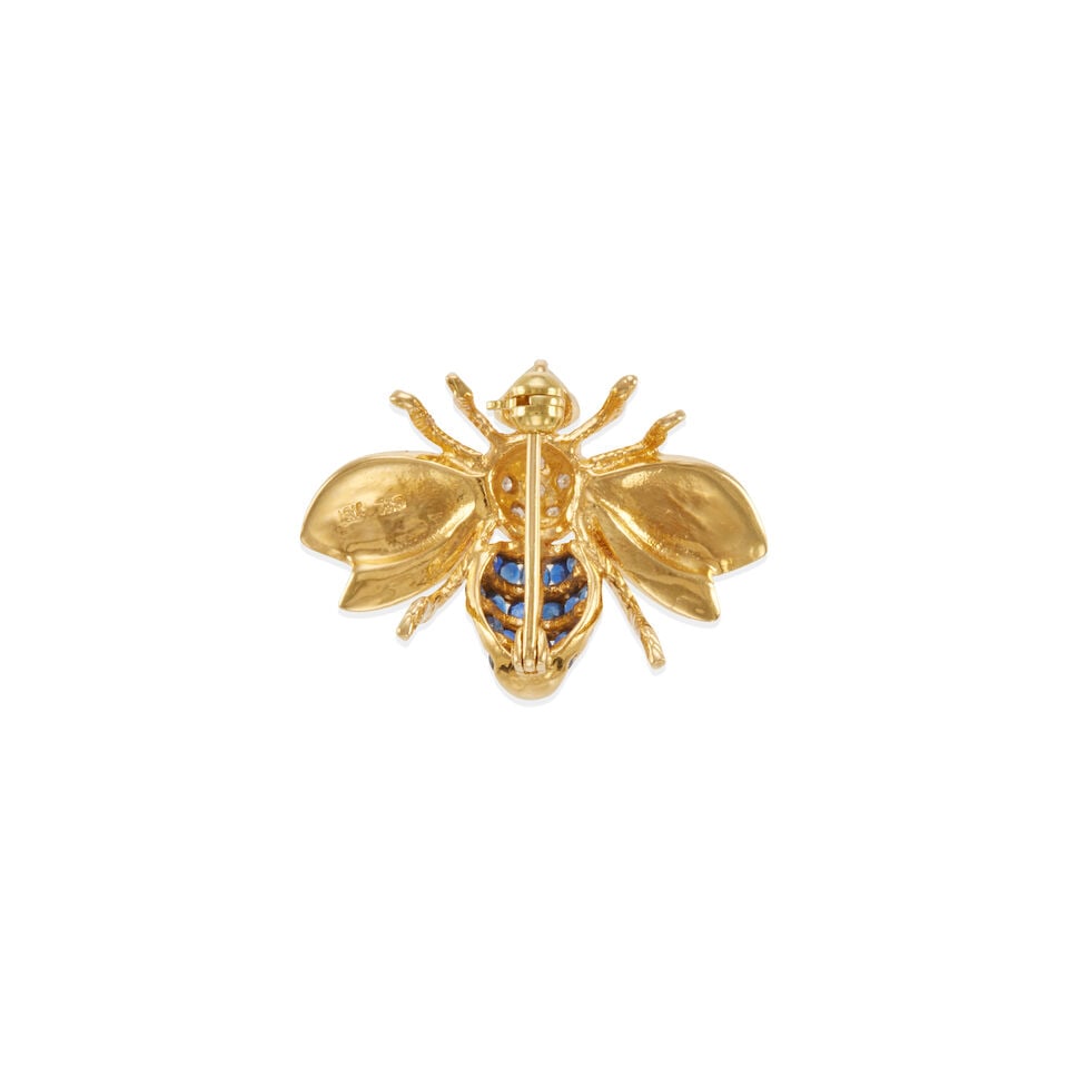 18K GOLD, DIAMOND AND SAPPHIRE BROOCH - 2
