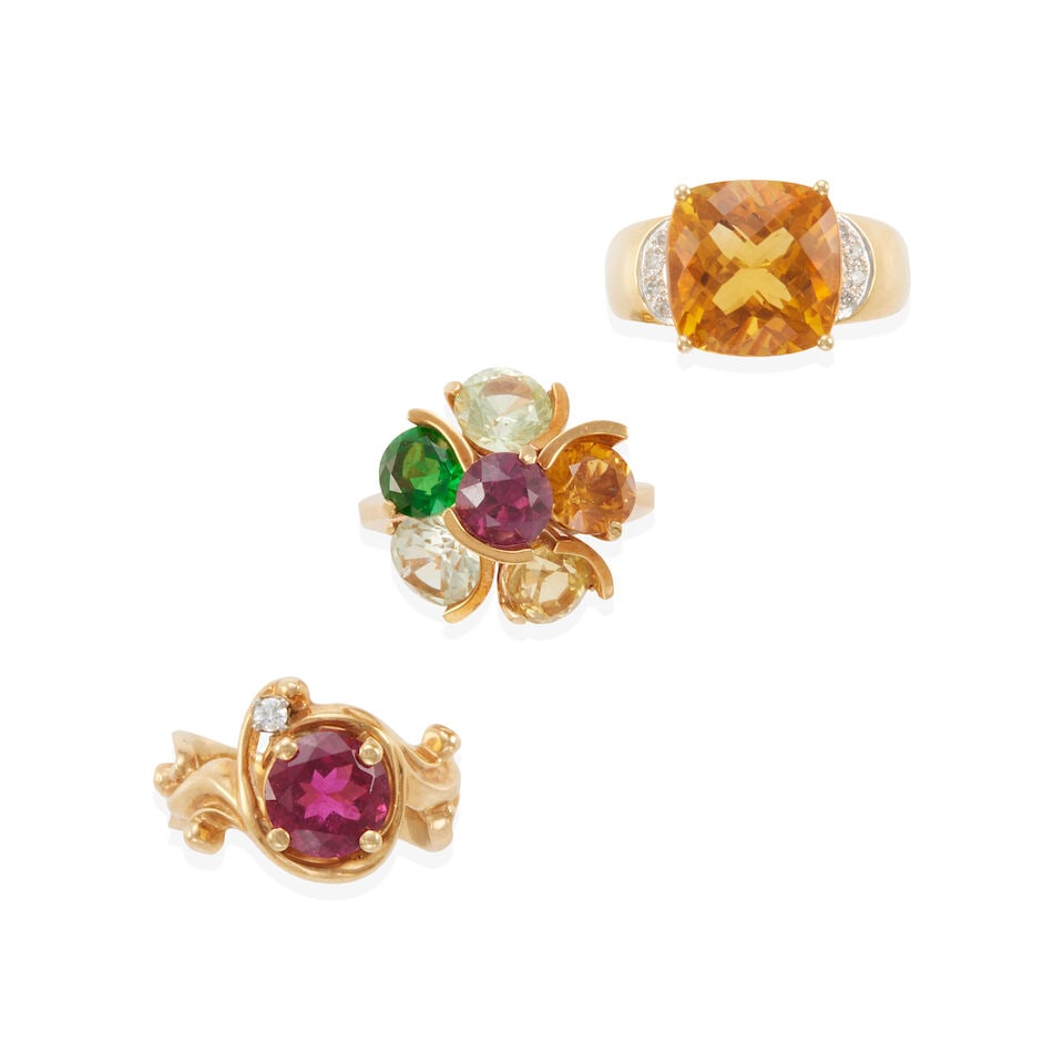 THREE 14K GOLD GEM-SET RINGS (1 of 2)