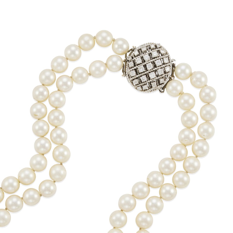 18K GOLD, DIAMOND AND CULTURED PEARL NECKLACE - 2