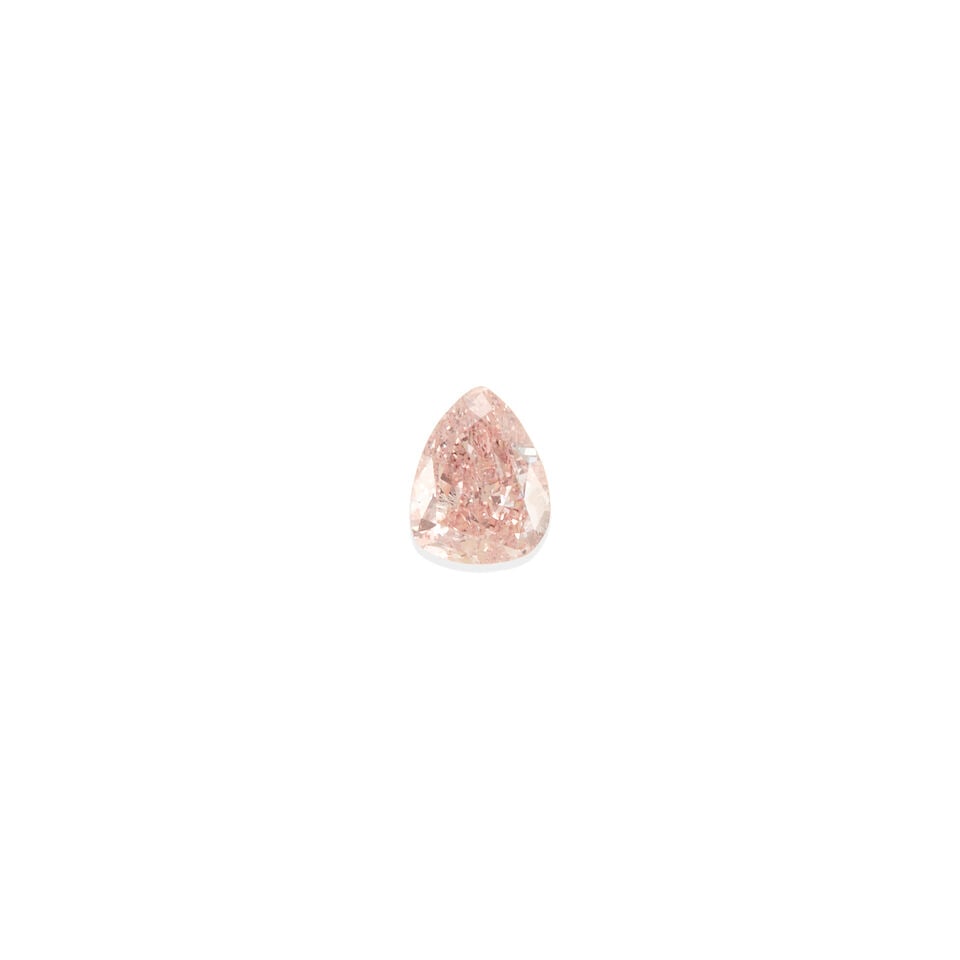 ONE LOOSE ORANGY PINK DIAMOND WITH GIA REPORT: ONE LOOSE ORANGY PINK DIAMOND WITH GIA REPORT • 1 pear modified brilliant fancy orangy pink diamond weighing 0.51 carat • Encased in Plexiglass/acrylic • Accompanied by GIA colored