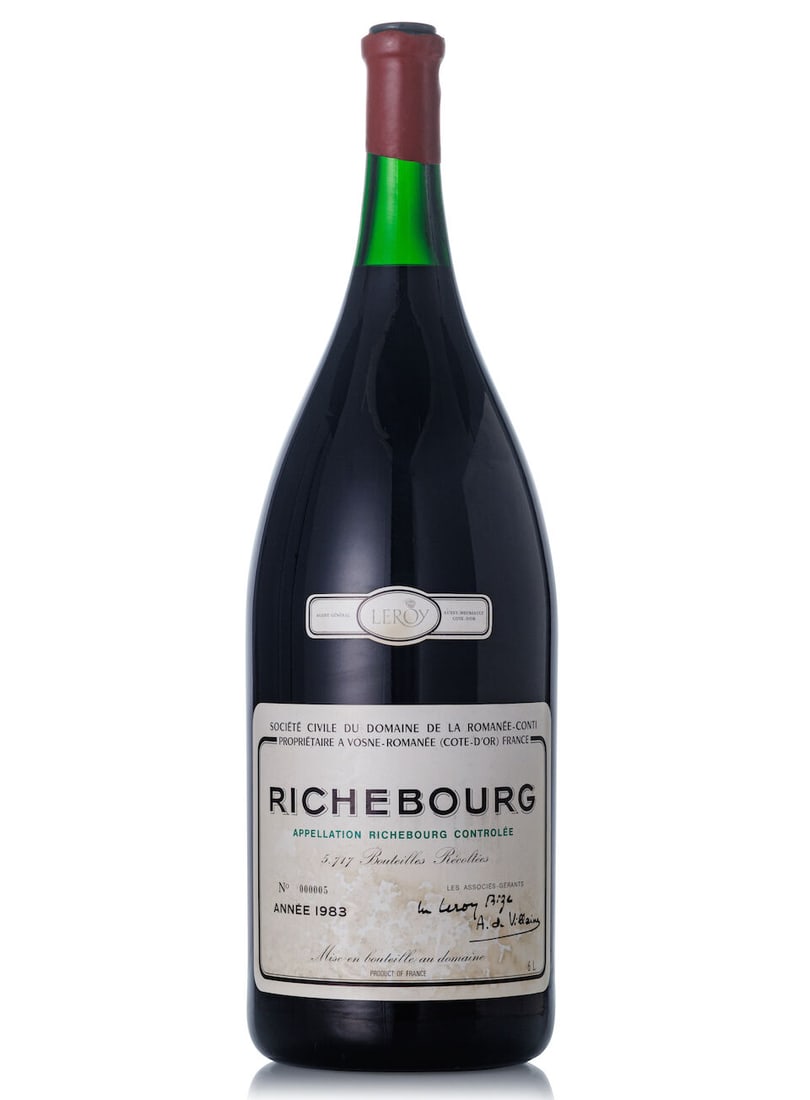 Domaine de la Romanée-Conti Richebourg, 1983 (1x 6L): Domaine de la Romanée-Conti Richebourg, 1983 (1x 6L) Region: Burgundy Fill Level: 6cm Capsule: damaged wax capsule revealing cork, signs of old seepage Label: damp-stained Miscellaneous: Provenan