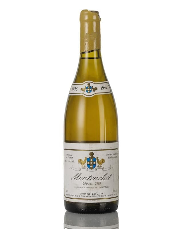 Domaine Leflaive Montrachet, 1996 (1x 750ml): Domaine Leflaive Montrachet, 1996 (1x 750ml) Region: Burgundy Fill Level: 1cm Capsule: damaged wax capsule, partially revealing cork Label: scuffed For further information on this lot please visit