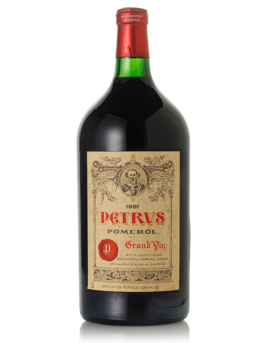 Pétrus, 1981 (1x 3L): Pétrus, 1981 (1x 3L) Region: Bordeaux Fill Level: base neck Capsule: slightly oxidzed Label: bin-soiled For further information on this lot please visit Bonhams.com For further information