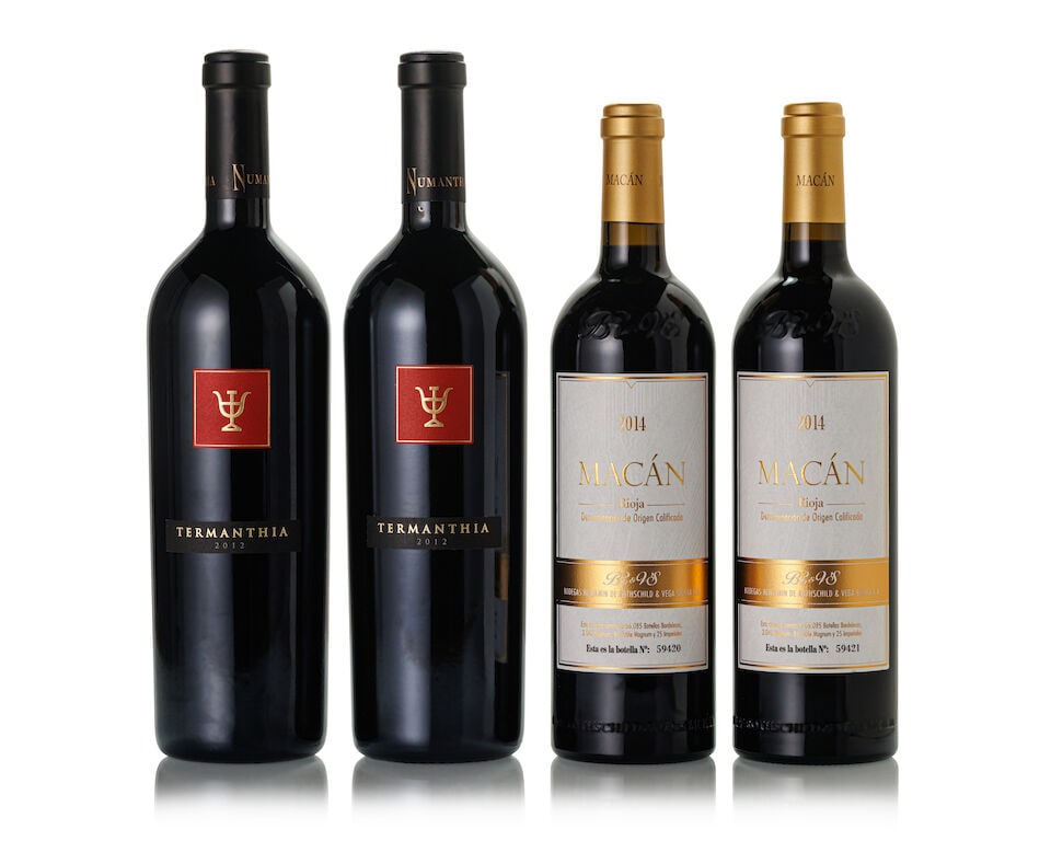 Numanthia Termanthia, 2012 (2x 750ml) Benjamin de Rothschild & Vega Sicilia Mácan Rioja, 20: Numanthia Termanthia, 2012 (2x 750ml) Region: Spain Cork: 1x slightly protruded Benjamin de Rothschild & Vega Sicilia Mácan Rioja, 2014 (2x 750ml) Region: Spain Lot to be sold without reserve