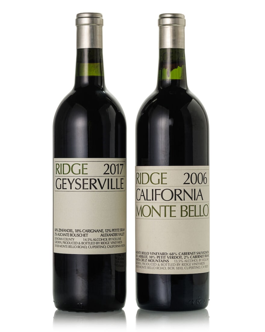 Ridge Vineyards Monte Bello Cabernet Blend, 2006 (1x 750ml) Ridge Vineyards Geyserville Zinfande...: Ridge Vineyards Monte Bello Cabernet Blend, 2006 (1x 750ml) Region: United States Ridge Vineyards Geyserville Zinfandel Blend, 2017 (1x 750ml) Region: United States For further information on this lot