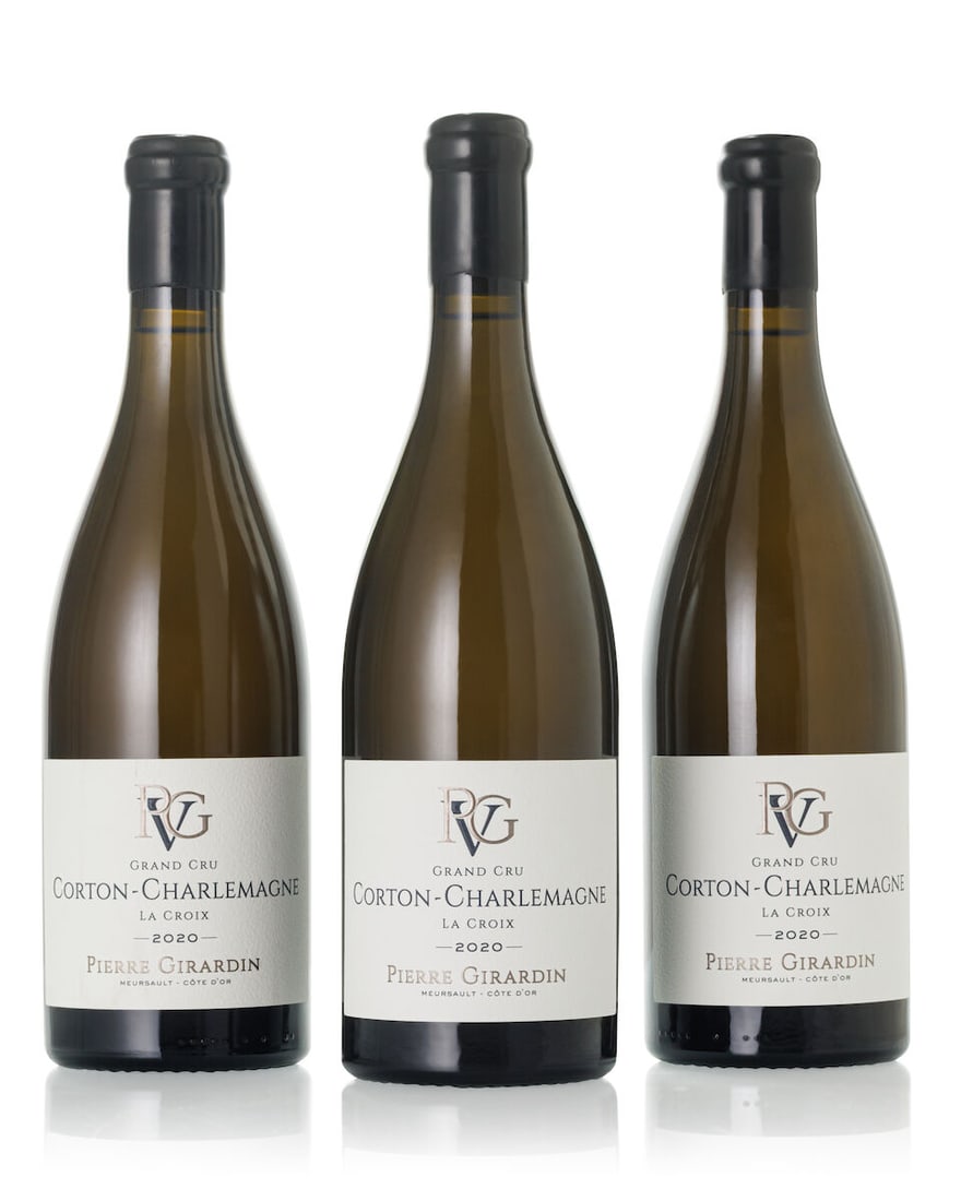 Pierre Girardin Corton Charlemagne La Croix, 2020 (3x 750ml): Pierre Girardin Corton Charlemagne La Croix, 2020 (3x 750ml) Region: Burgundy Label: 1x slightly stained For further information on this lot please visit Bonhams.com For further information about