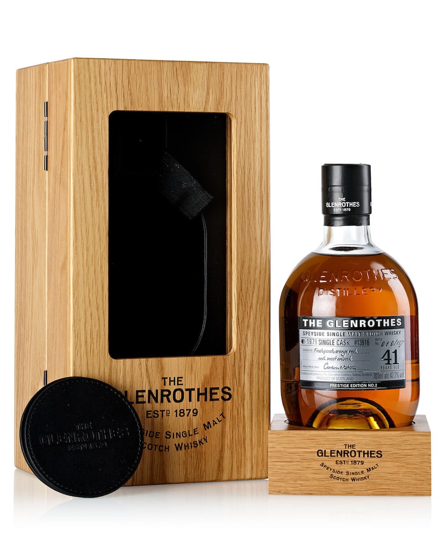 Glenrothes 41 Year Old Cask #13916, 1979 (1x 700ml): Glenrothes 41 Year Old Cask #13916, 1979 (1x 700ml) Region: Speyside Label: slightly marked label Packaging: in original wooden case Alcohol content: 47.7% ABV Notes: Prestige Edition 2. Distilled and