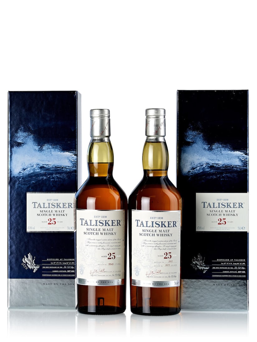 Talisker 25 Year Old (1x 750ml) Talisker 25 Year Old (1x 700ml): Talisker 25 Year Old (1x 750ml) Region: Island Fill Level: into neck Label: good label Packaging: in original carton Alcohol content: 45.8% ABV Notes: bottled 2012. Distilled and bottled by Talisker