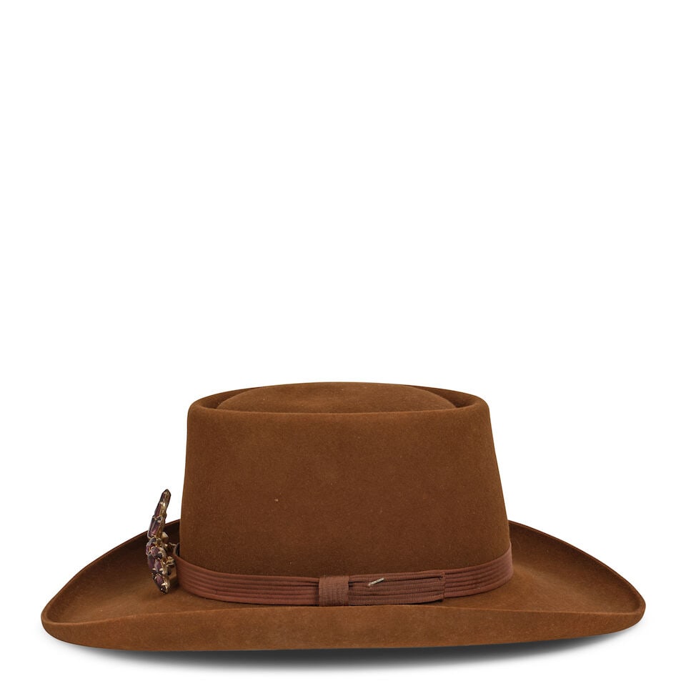 Stevie Ray Vaughan: A Resistol Western Brown Felt Hat with purple brooch, 1980s, - 3