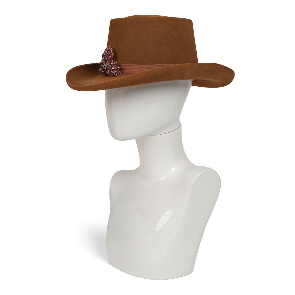 Stevie Ray Vaughan: A Resistol Western Brown Felt Hat with purple brooch, 1980s, - 4