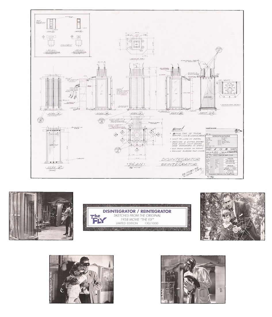 The Fly: A Limited Edition Print of the Disintegrator and Reintegrator Twentieth Century-Fox, 1958: The Fly: A Limited Edition Print of the Disintegrator and Reintegrator Twentieth Century-Fox, 1958 1994 limited edition reproduction of the original sketch of the Disintegrator and Reintegrator device