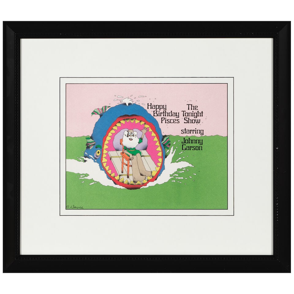 Bill Davis (b.1949): A 'Happy Birthday Pisces More to Come' Bumper break artwork from The Tonigh... - 2