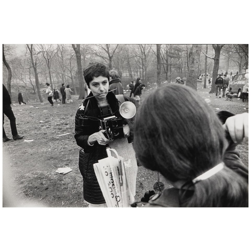 Garry Winogrand (1928-1984); Diane Arbus (Love-In, Central Park, New York City);: Garry Winogrand (1928-1984) Diane Arbus (Love-In, Central Park, New York City), 1969 Gelatin silver print, printed before 1984; the photographer's estate and copyright stamps, the latter signed by Eil