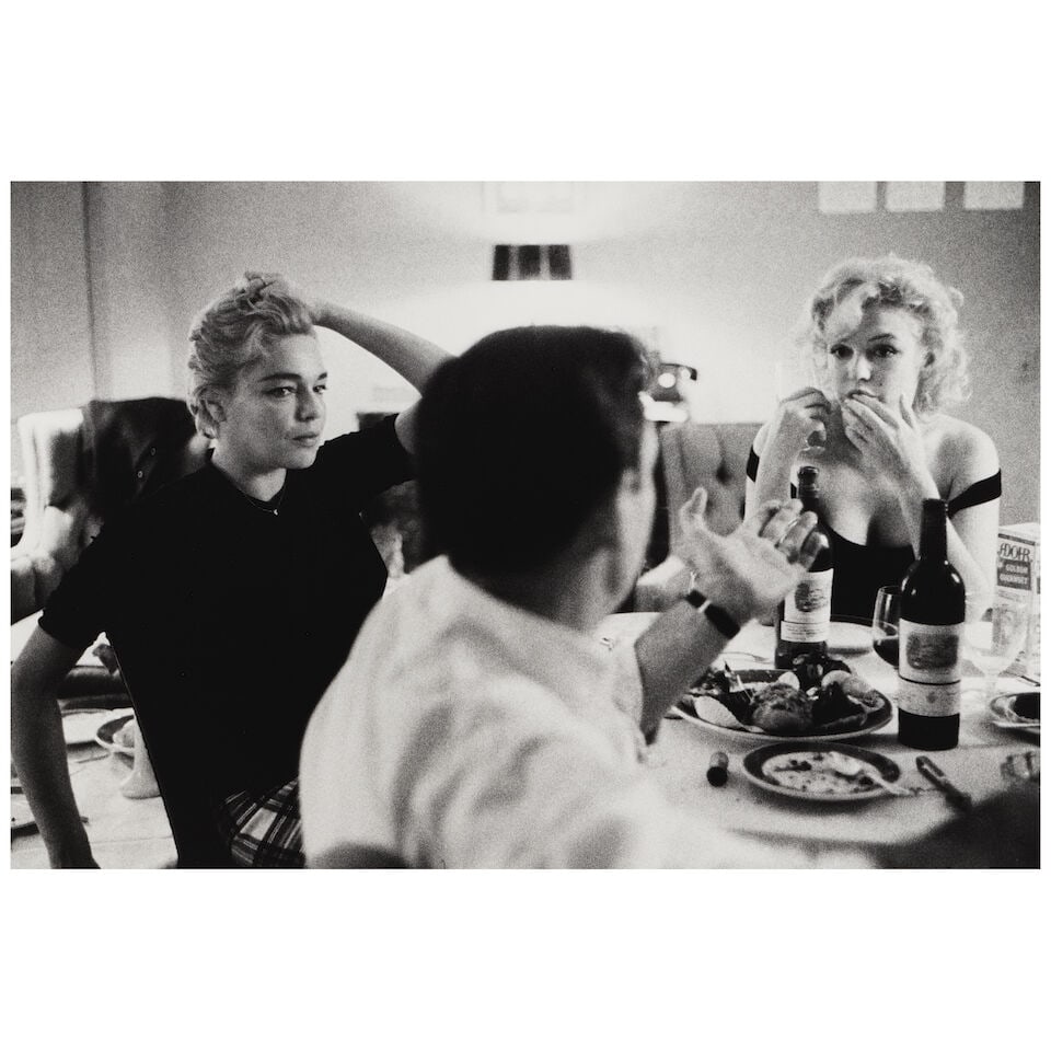 Bruce Davidson (born 1933); Marilyn Monroe, Simone Signoret, and Yves Montand, Beverly Hills;: Bruce Davidson (born 1933) Marilyn Monroe, Simone Signoret, and Yves Montand, Beverly Hills, 1960 Gelatin silver print, printed later; signed in pencil on the reverse. 13 x 19 3/8 in. (33 x 49.2 cm.)