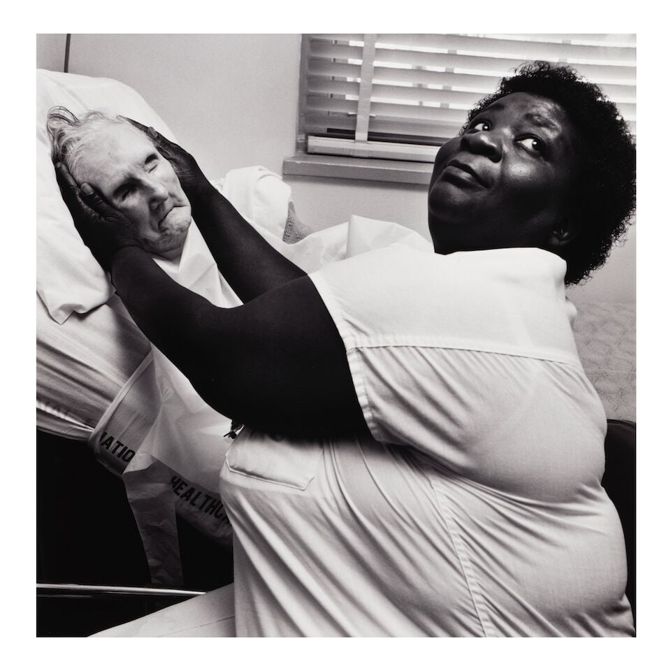 Mary Ellen Mark (1940-2015); 'Leprosy Patient with her Nurse - National Hansen's Disease Center,...: Mary Ellen Mark (1940-2015) 'Leprosy Patient with her Nurse - National Hansen's Disease Center, Carville, LA', 1990 Gelatin silver print, printed 1992; signed, titled, dated, and editioned '3/75' in