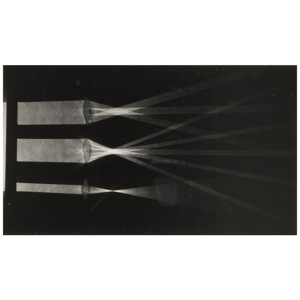 Berenice Abbott (1898-1991); The Operation of Lenses;: Berenice Abbott (1898-1991) The Operation of Lenses, c. 1960 Gelatin silver print; mounted, signed in pencil on the mount, the photographer's '50 Commerce Street' studio stamp on the reverse, framed.