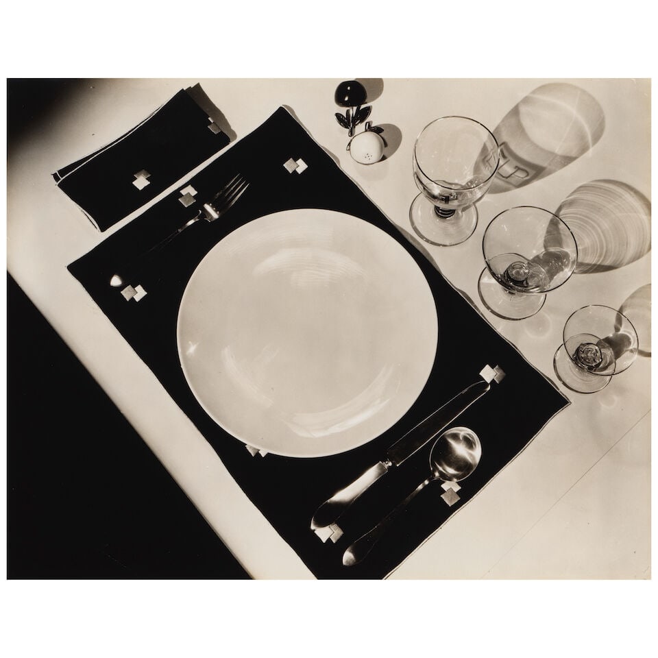 Wynn Richards (1888-1960); Place Setting;: Wynn Richards (1888-1960) Place Setting, c. 1925 Gelatin silver print; the photographer's credit stamp on the reverse. 7 3/8 x 9 3/8 in. (18.7 x 23.8 cm.) Footnotes: Provenance Jan Kesner Gallery,