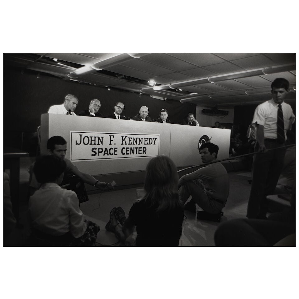 Garry Winogrand (1928-1984); Apollo 11 Press Conference, Cape Kennedy, Florida;: Garry Winogrand (1928-1984) Apollo 11 Press Conference, Cape Kennedy, Florida, 1969 Gelatin silver print, printed later; signed in pencil on the reverse. 8 1/2 x 12 7/8 in. (21.6 x 32.7 cm.) sheet 10