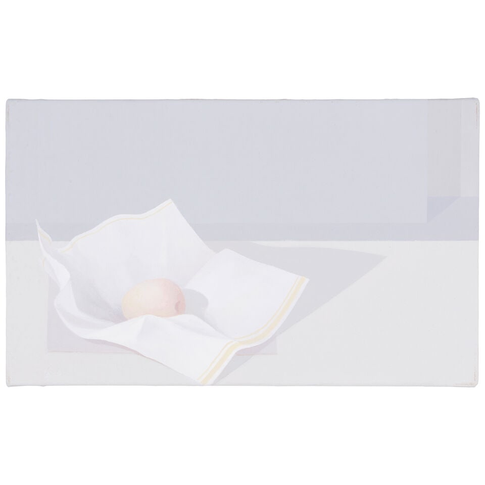 HELEN LUNDEBERG (1908-1999) Still Life with One Fruit, 1975 (This work is registered in The Feit...: HELEN LUNDEBERG (1908-1999) Still Life with One Fruit, 1975 signed and dated 'Lundeberg 1975' (on the reverse); titled 'Still Life w/ One Fruit' (on the backing paper of the frame) acrylic on canvas 1