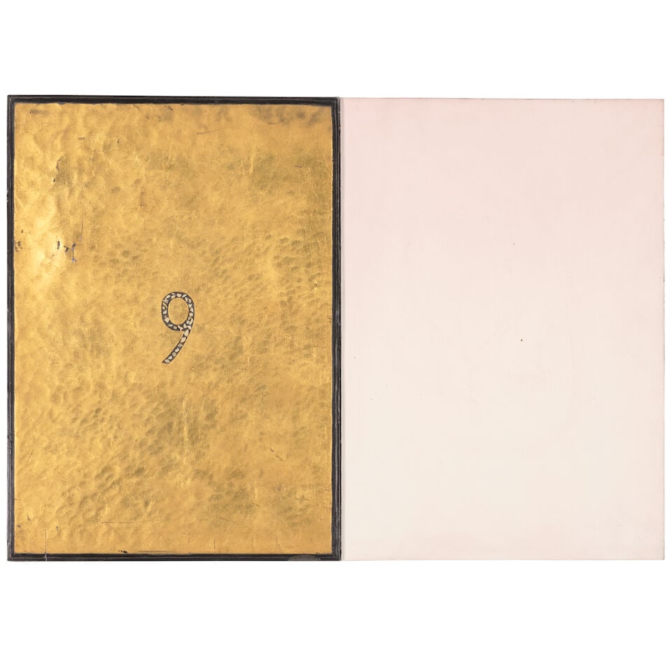 ERIC ORR (1939-1998) Nine Way, 1982: ERIC ORR (1939-1998) Nine Way, 1982 signed, titled and dated ''Nine Way' Orr 82' (on the overlap) lead, gold leaf, bone and mixed media on linen on panel 17 x 24 in. 43.2 x 61 cm. Footnotes: Provenanc