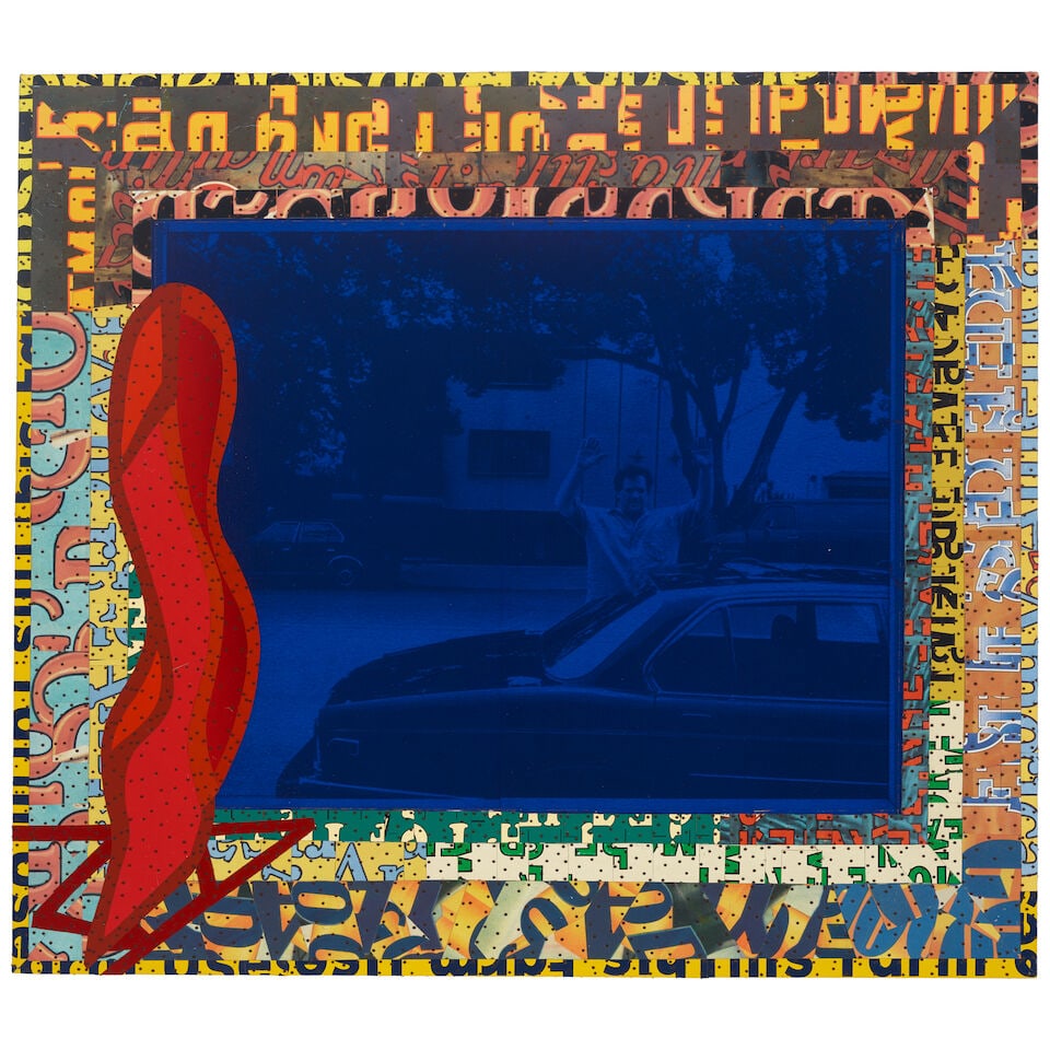 TONY BERLANT (B. 1941) Held Up, Santa Monica, 1992: TONY BERLANT (B. 1941) Held Up, Santa Monica, 1992 signed, titled, inscribed and dated 'HELD UP, SANTA MONICA #72-1992 Berlant' (on the reverse) found metal collage and steel brads with laser print on