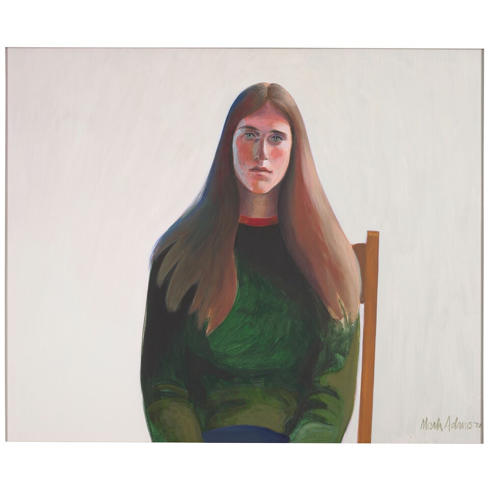 MARK ADAMS (1925-2006) Portrait of Jessica Cole, 1972: MARK ADAMS (1925-2006) Portrait of Jessica Cole, 1972 signed and dated 'Mark Adams '72' (lower right) oil on board 36 1/4 x 44 in. 92.1 x 111.8 cm. Footnotes: Provenance Private Collection (acquired d