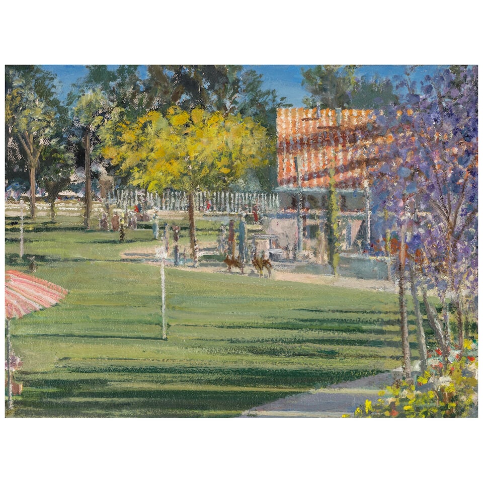 LARRY COHEN (B. 1952) View of Hollywood Hills Park, 2015: LARRY COHEN (B. 1952) View of Hollywood Hills Park, 2015 signed 'LARRY COHEN' (on the reverse); signed again 'LARRY COHEN' (on the stretcher) oil on canvas 12 x 16 in. 30.5 x 40.6 cm. Footnotes: Prove
