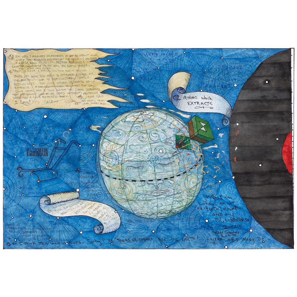 WILLIAM T. WILEY (1937-2021) Which Side Are You On?, 2000: WILLIAM T. WILEY (1937-2021) Which Side Are You On?, 2000 signed and dated '1/2/2000 Wiley' (upper left); titled and dated 'WHICH SIDE ARE YOU ON OO.H WR' (on the reverse) watercolor, felt pen and bal