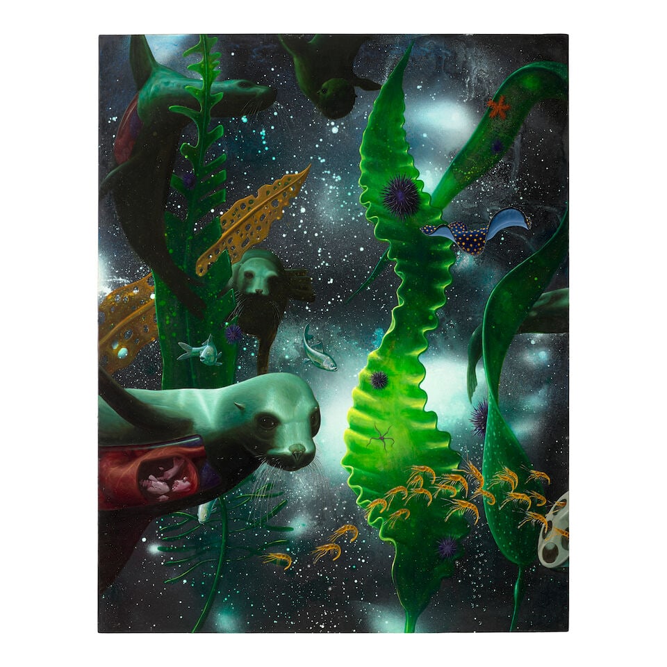 ALEXIS ROCKMAN (B. 1962) Biosphere: Monterey Bay, 1993: ALEXIS ROCKMAN (B. 1962) Biosphere: Monterey Bay, 1993 signed, titled and dated 'ALEXIS ROCKMAN 1993 'BIOSPHERE: MONTEREY BAY'' (on the reverse) oil on wood 56 x 44 in. 142.4 x 111.8 cm. Footnotes: Pr