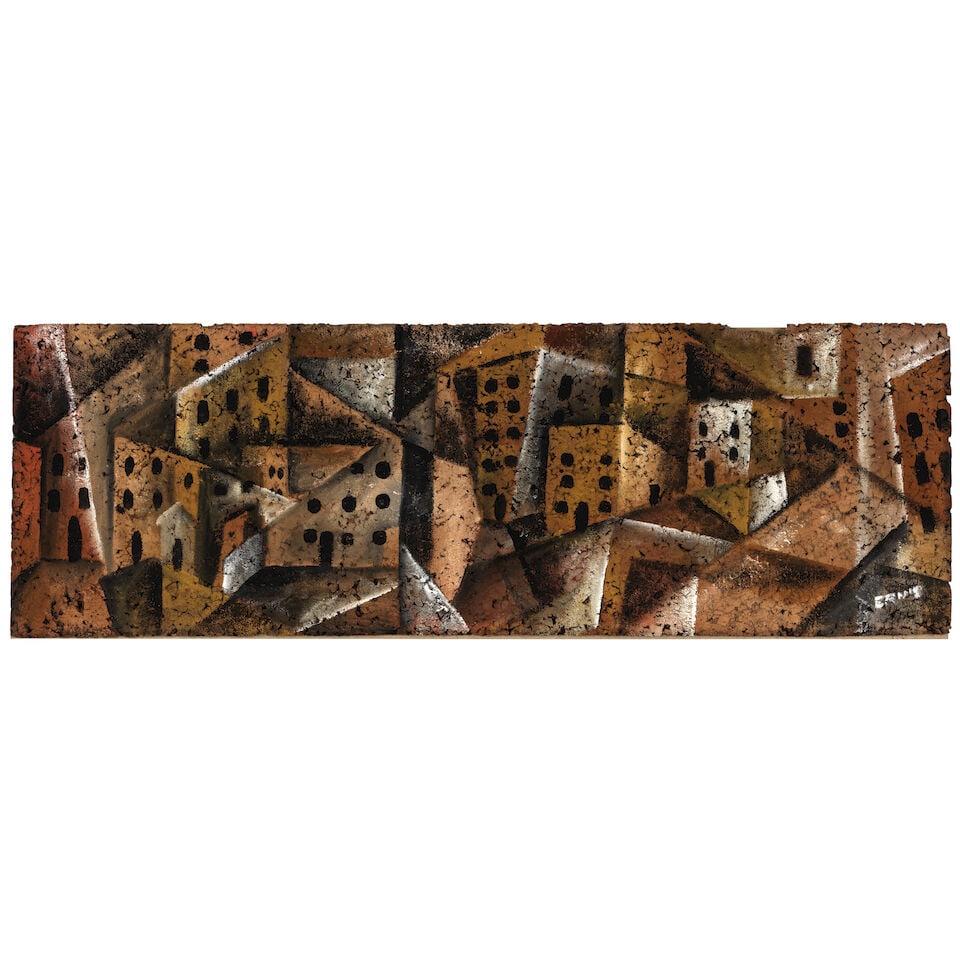 ERNIE BARNES (1938-2009) Untitled, circa 1964 (This work will be included in the forthcoming Ern...: ERNIE BARNES (1938-2009) Untitled, circa 1964 signed 'ERNIE' (lower right) acrylic on cork on board 12 x 35 3/4 in. 30.5 x 90.8 cm. This work will be included in the forthcoming Ernie Barnes Catalogue