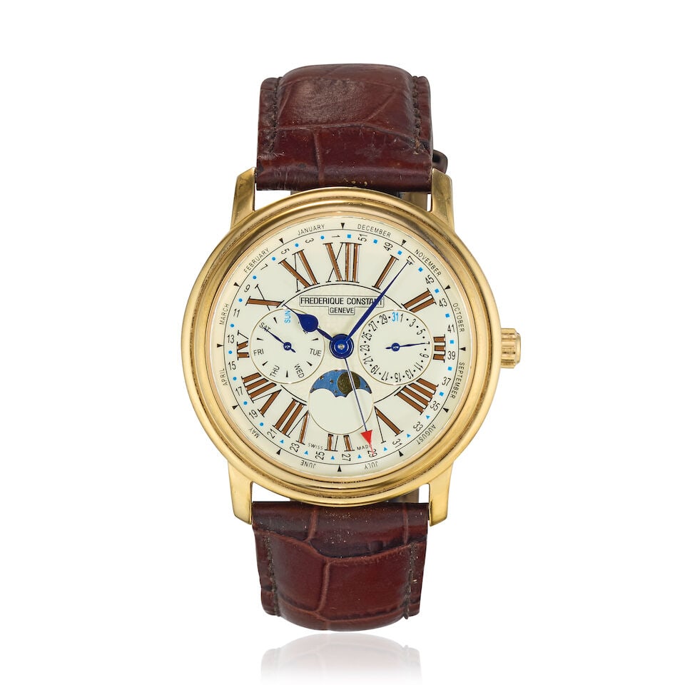 Frederique Constant. A gold plated quartz perpetual calendar wristwatch with moon phase Classic... (1 of 3)