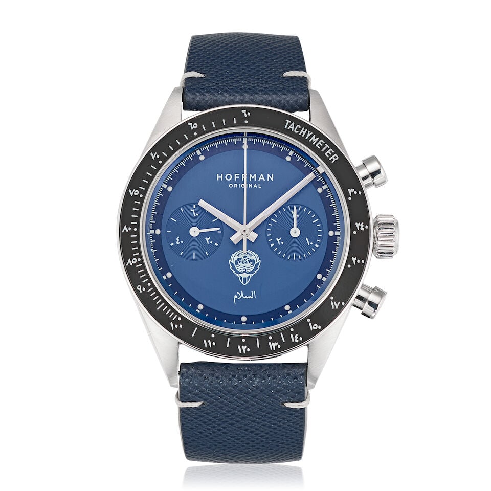 Hoffman for Perpétuel. A Limited Edition stainless steel manual wind chronograph wristwatch...: Hoffman for Perpétuel. A Limited Edition stainless steel manual wind chronograph wristwatch Model: Mechanical Racing 40 - Khaleejuna Wahed Collection, Kuwait Edition, One of 50 Date: Circa